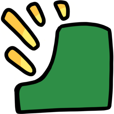 a big green shape that goes upwards, with golden emphasis lines comig from it.